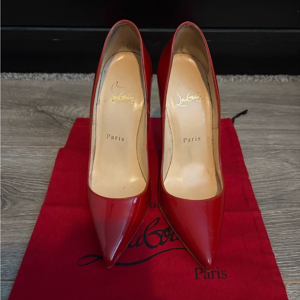 Christian Louboutin So Late Red Patent Leather Pointed-Toe Pumps 36.